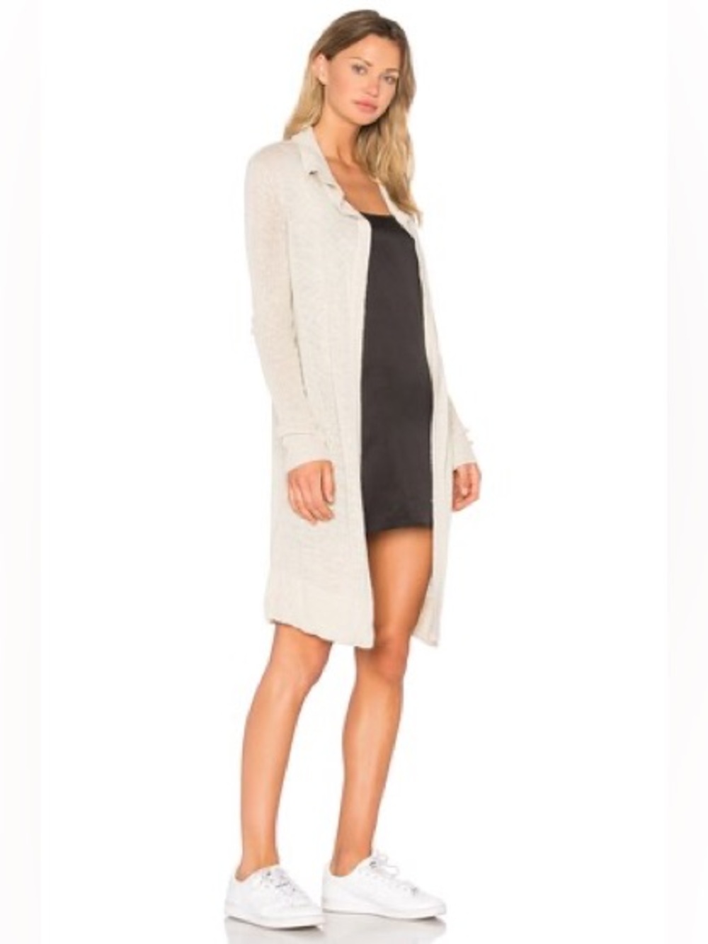 JAMES PERSE Draped Cardigan Silk Ecru Knit Linen/Beige NWT $295 Small/ Medium - Picture 2 of 14